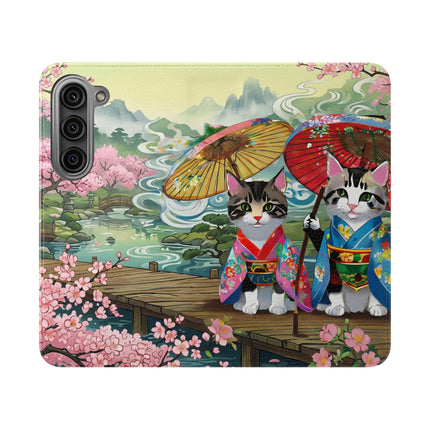 🌸🐱 Kimono Kitties Flip Case – Whimsical Elegance & Storybook Charm