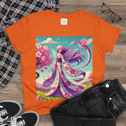 Petals in the Wind: The Kimono Fairy and the Sky Dragon Cotton Tee