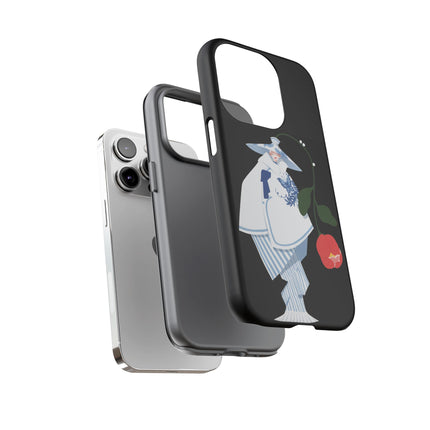 Blue & White Porcelain Geisha Phone Case – Elegant Mystery & Floral Grace