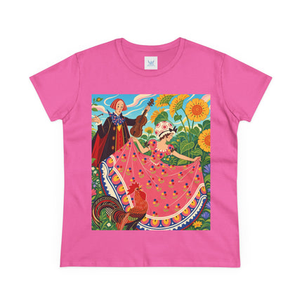 🎻🐓 The Garden Serenade Cotton Tee – Art Deco Folk Whimsy