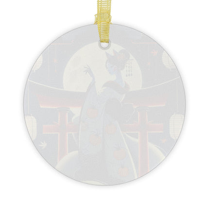 Kitsune Woman on Torii Gate Glass Ornament