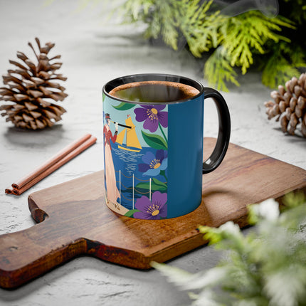 The Lady Of The Golden Horizon Colorful Mugs – Art Deco Coastal Elegance