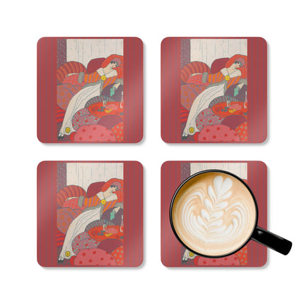 Les Coussins by Georges Lepape Corkwood Coaster Set
