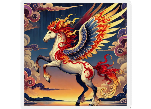 Flame-Winged Horse at Sunset Die-Cut Magnets (4 Sizes)