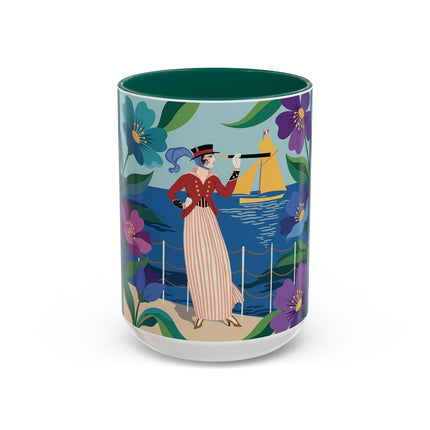 The Lady Of The Golden Horizon Colorful Mugs – Art Deco Coastal Elegance