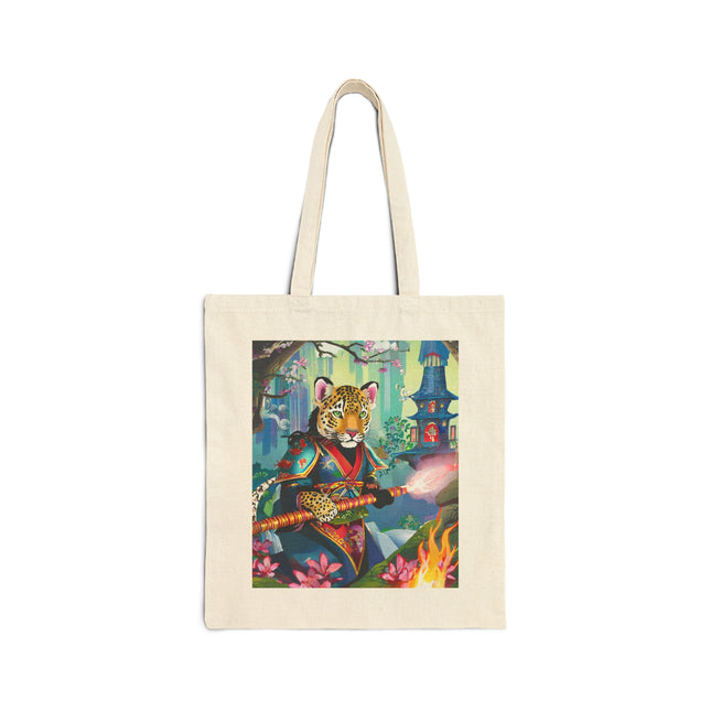 Cyberpunk Leopard Cotton Canvas Tote Bag