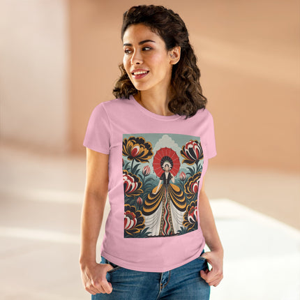 ❤️🌺 The Scarlet Parasol Garden Cotton Tee – Art Deco Floral Elegance