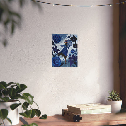 ☔💙 The Lady Of The Blue Rain Matte Vertical Poster – Art Deco Floral Whimsy