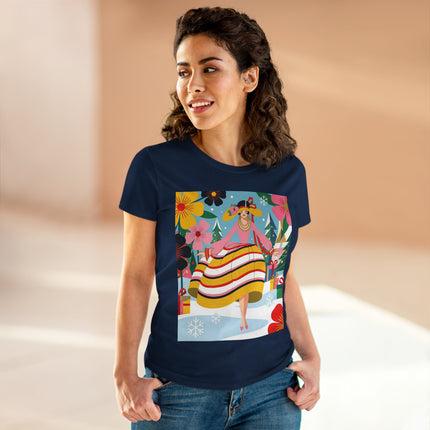 🎄🌸 The Christmas Blossom Belle Cotton Tee – Art Deco Holiday Whimsy
