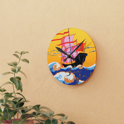 Golden Seas and Whimsical Dreams Acrylic Wall Clock, Round and Square