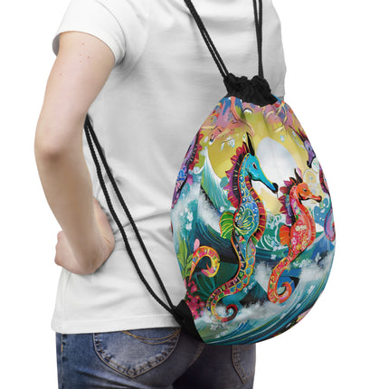 Seahorse Symphony Drawstring Bag