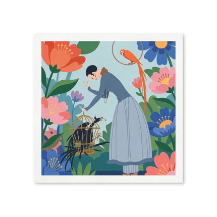 🦜🌺 The Lady Of The Garden Aviary Napkins – Art Deco Floral Whimsy