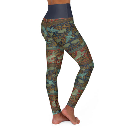 Kingfisher Flowers, Horses and Trees by Maurice Pillard Verneuil High Waisted Yoga Leggings (AOP)