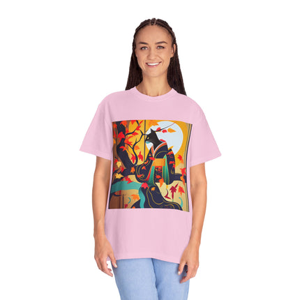 Black Cat in Kimono Unisex Garment-Dyed T-shirt