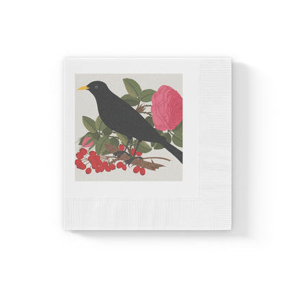 Blackbird & Rose White Coined Napkins – Timeless Elegance & Nature's Harmony