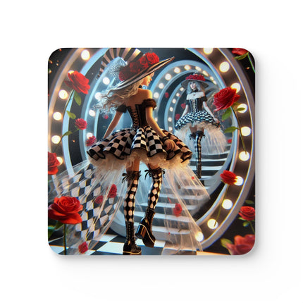 Halloween Witch Through the Mirror Corkwood Coaster Set