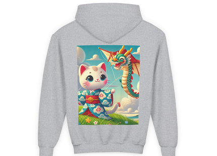 Geisha Kitten and the Dragon Kite Youth Heavy Blend Hooded Sweatshirt