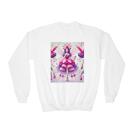 Fuchsia Fairy Youth Crewneck Sweatshirt – Vibrant Color, Floral Magic & Whimsical Elegance