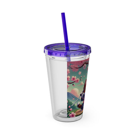 Samurai Kitten Sunsplash Tumbler with Straw, 16oz