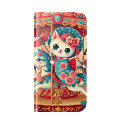 🎠🌸 Geisha Kitten's Enchanted Carousel Flip Case – Whimsical Dreams & Cherry Blossom Magic