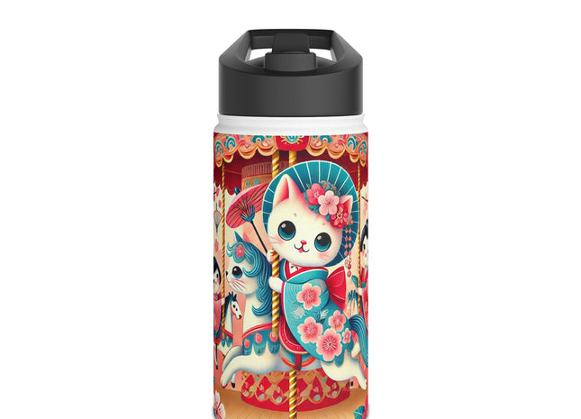 Geisha Kitten's Enchanted Carousel Ride Stainless Steel Water Bottle, Standard Lid