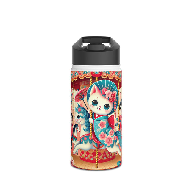 Geisha Kitten's Enchanted Carousel Ride Stainless Steel Water Bottle, Standard Lid