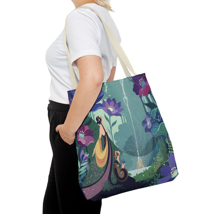 💧🌺 The Lady Of The Enchanted Fountain Tote Bag – Art Deco Garden Fantasy