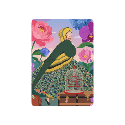 🕊️🌺 The Lady And The Crimson Birdcage Playing Cards – Art Deco Tropical Garden Elegance