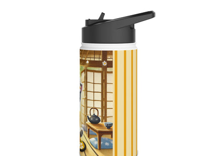 Playful Kitten in the Tea Room Stainless Steel Water Bottle, Standard Lid