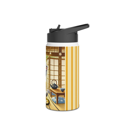 Playful Kitten in the Tea Room Stainless Steel Water Bottle, Standard Lid