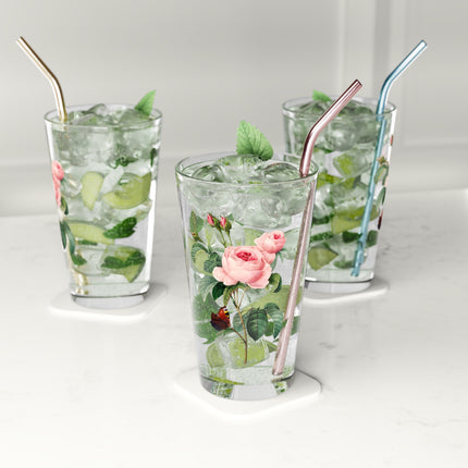 Cabbage Rose Botanical llustration by Pierre-Joseph Redouté Glass, 16oz