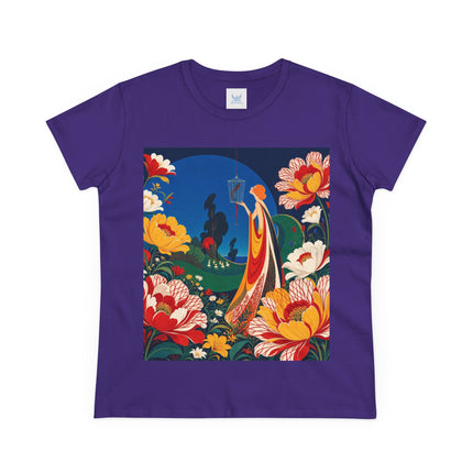🌺🐦 The Enchanted Birdcage Garden Cotton Tee – Art Deco Floral Fantasy