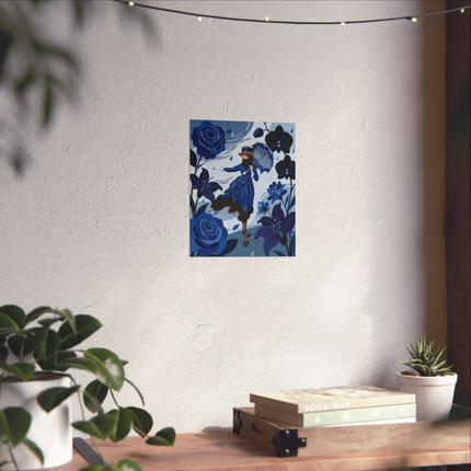 ☔💙 The Lady Of The Blue Rain Matte Vertical Poster – Art Deco Floral Whimsy