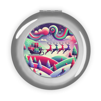 Festive Reindeer Flight Compact Travel Mirror