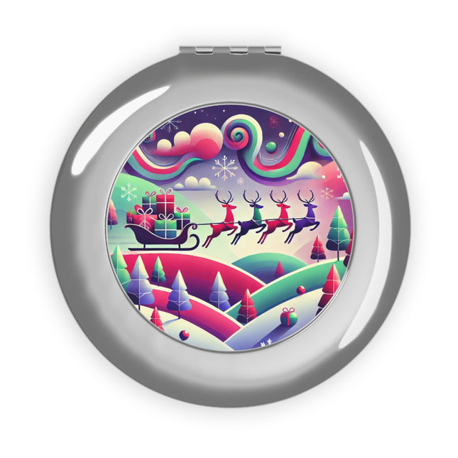Festive Reindeer Flight Compact Travel Mirror