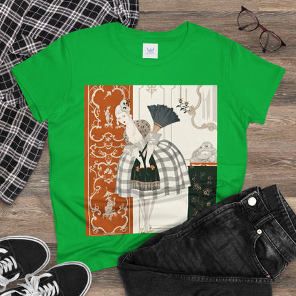 🪭🖤 The Lady With The Black Fan Cotton Tee – Art Deco Fashion Illustration
