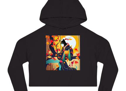 Black Cat in Kimono Women’s Cropped Hooded Sweatshirt