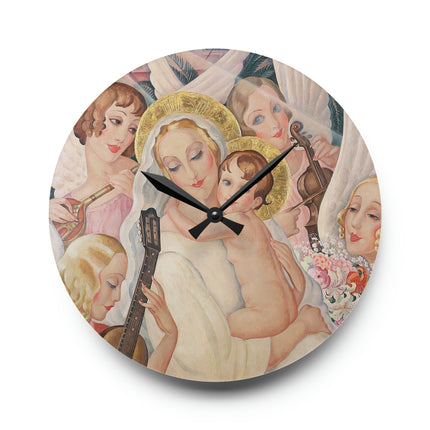 Madonna with Child Surrounded by Musical Angels Acrylic Wall Clock, Round and Square