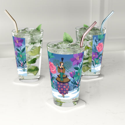 🌹❄️ The Holly Rose Of Winter Pint Glass – Art Deco Christmas Garden