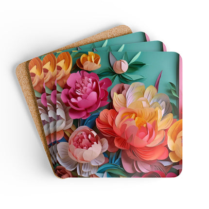 Peonies in Full Bloom Corkwood Coaster Set