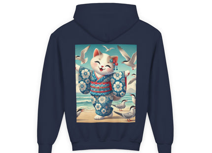 Geisha Kitten by the Seaside Youth Heavy Blend Hooded Sweatshirt