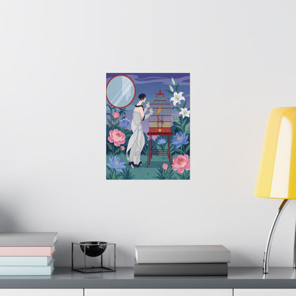 🦜🌸 The Lady Of The Garden Aviary Matte Vertical Poster – Art Deco Botanical Elegance