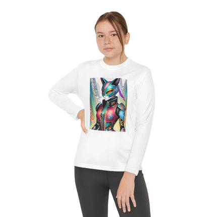 Cyberpunk Chic Youth Long Sleeve Competitor Tee – Holographic Style & Futuristic Adventure