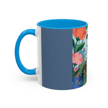 The Lady And The Mysterious Bird Colorful Mugs – Art Deco Botanical Mystery