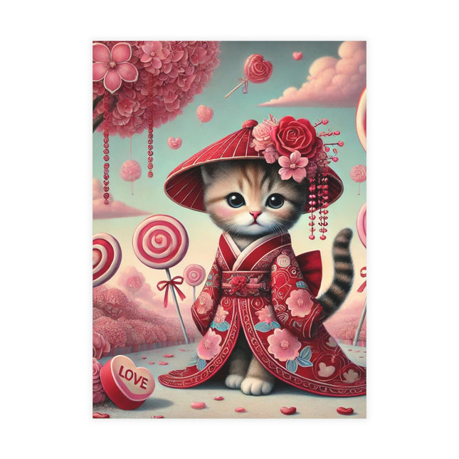 Whimsical Geisha Kitten in a Valentine Garden Postcard Bundles (envelopes included)