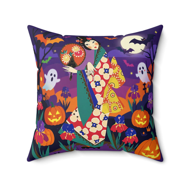 🌙🎃 The Moonlit Garden Masquerade Square Pillow – Floral Halloween Charm