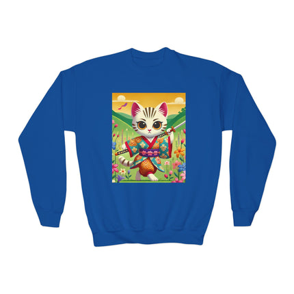 Samurai Kitten Youth Crewneck Sweatshirt – Grace, Discipline & Whimsical Strength