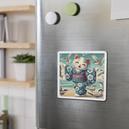Geisha Kitten by the Seaside Die-Cut Magnets (5 Sizes)