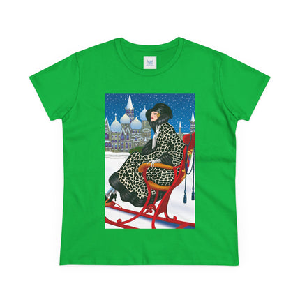 Elegant Winter Woman in Sleigh Women's Midweight Cotton Tee