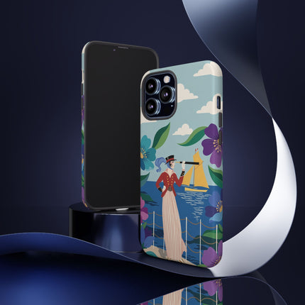🌊🔭 The Lady Of The Seaside Lookout Phone Case – Art Deco Nautical Adventure
